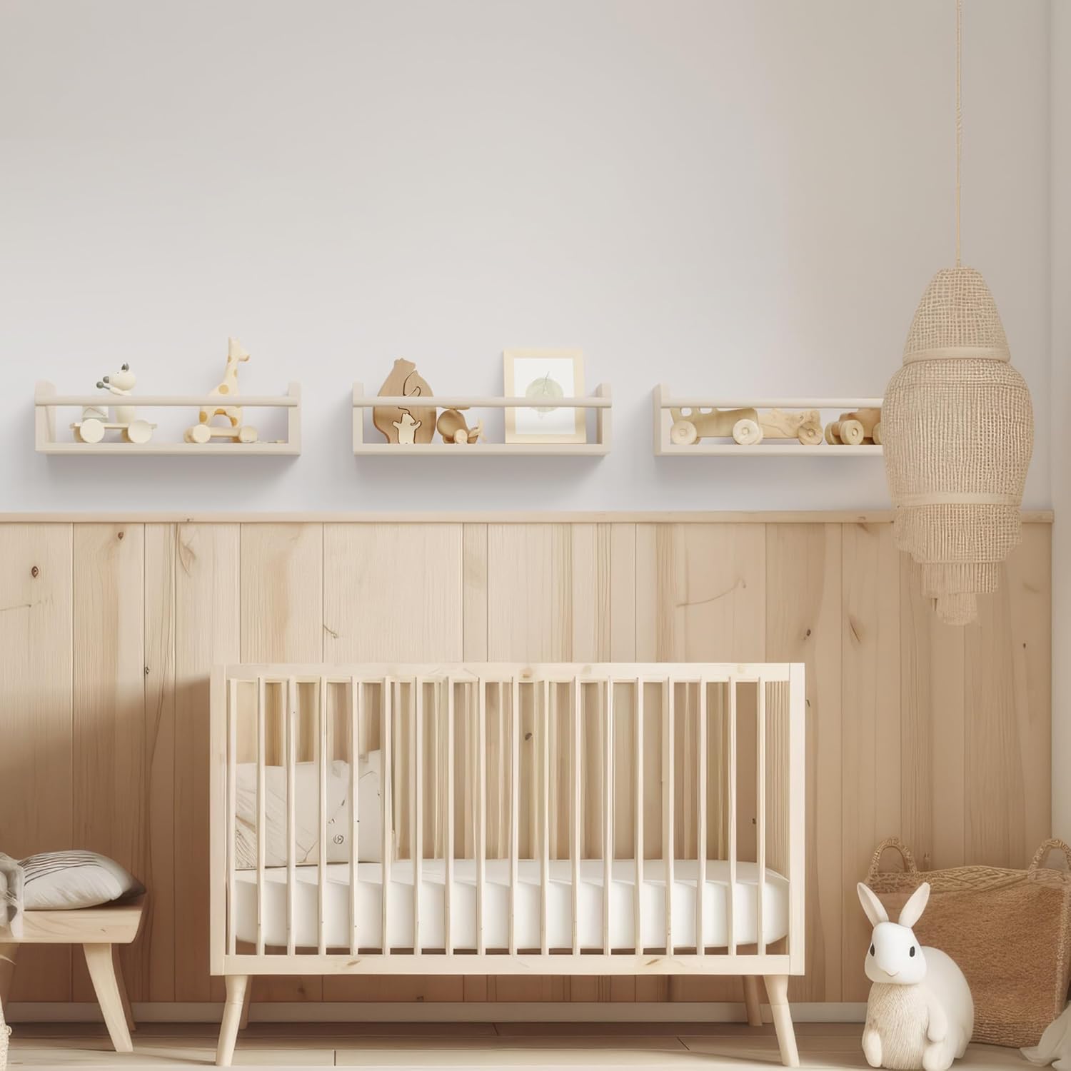 Decorative Nursery Bookshelves for Kids - Set of 3 Easy to Install Floating Shelves for Wall Mount - Beautiful Hanging Organizer Furniture for Your Baby Boy or Girl's Bedroom and Play Room Decor - Grand Goldman