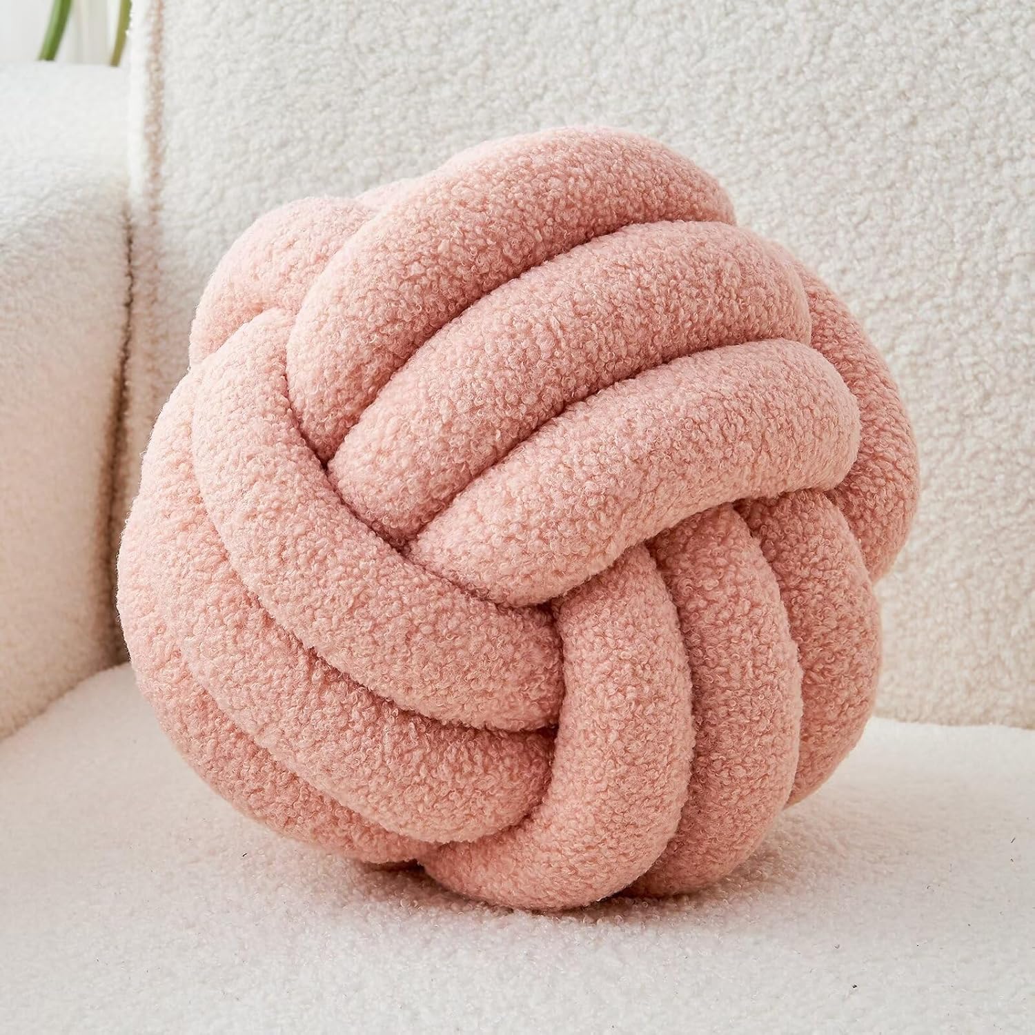 Decorative Throw Knot Pillow Ball for Home Chair Sofa Couch Bed Aesthetic Round Decor Pillows Lambswool Knotted Pillow Cushion (Beige, 8.7inches) - Grand Goldman