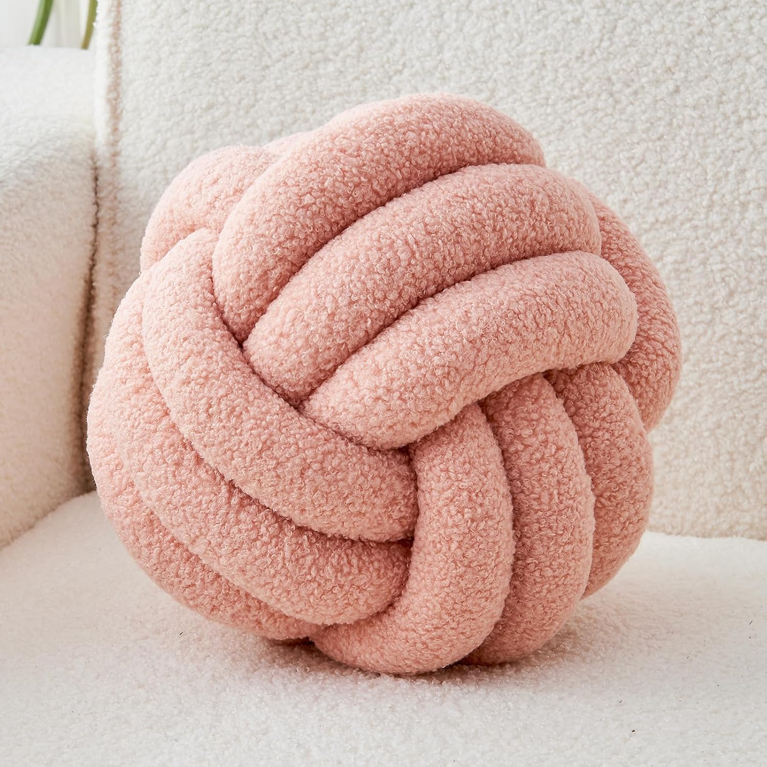 Decorative Throw Knot Pillow Ball for Home Chair Sofa Couch Bed Aesthetic Round Decor Pillows Lambswool Knotted Pillow Cushion (Beige, 8.7inches) - Grand Goldman
