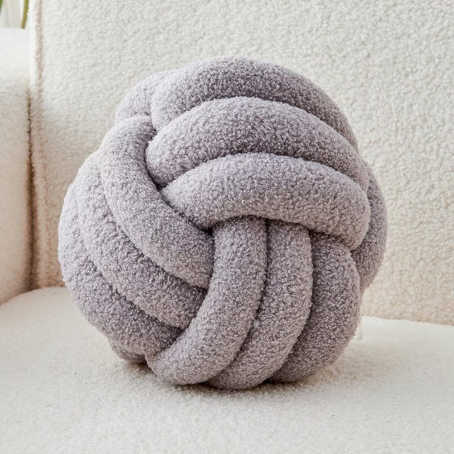 Decorative Throw Knot Pillow Ball for Home Chair Sofa Couch Bed Aesthetic Round Decor Pillows Lambswool Knotted Pillow Cushion (Beige, 8.7inches) - Grand Goldman