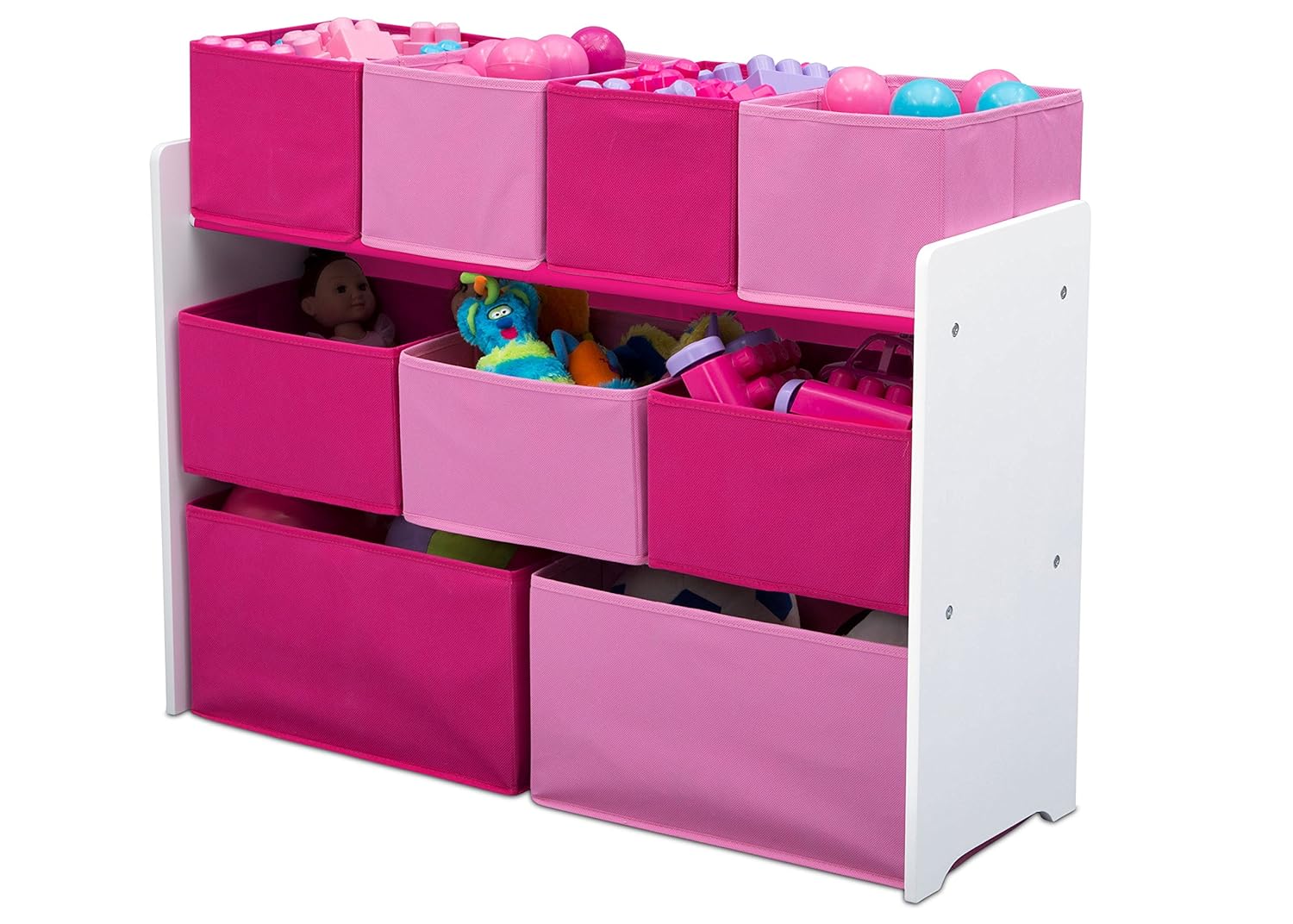 Delta Children Deluxe Multi-Bin Toy Organizer with Storage Bins, White/Pink Bins - Grand Goldman