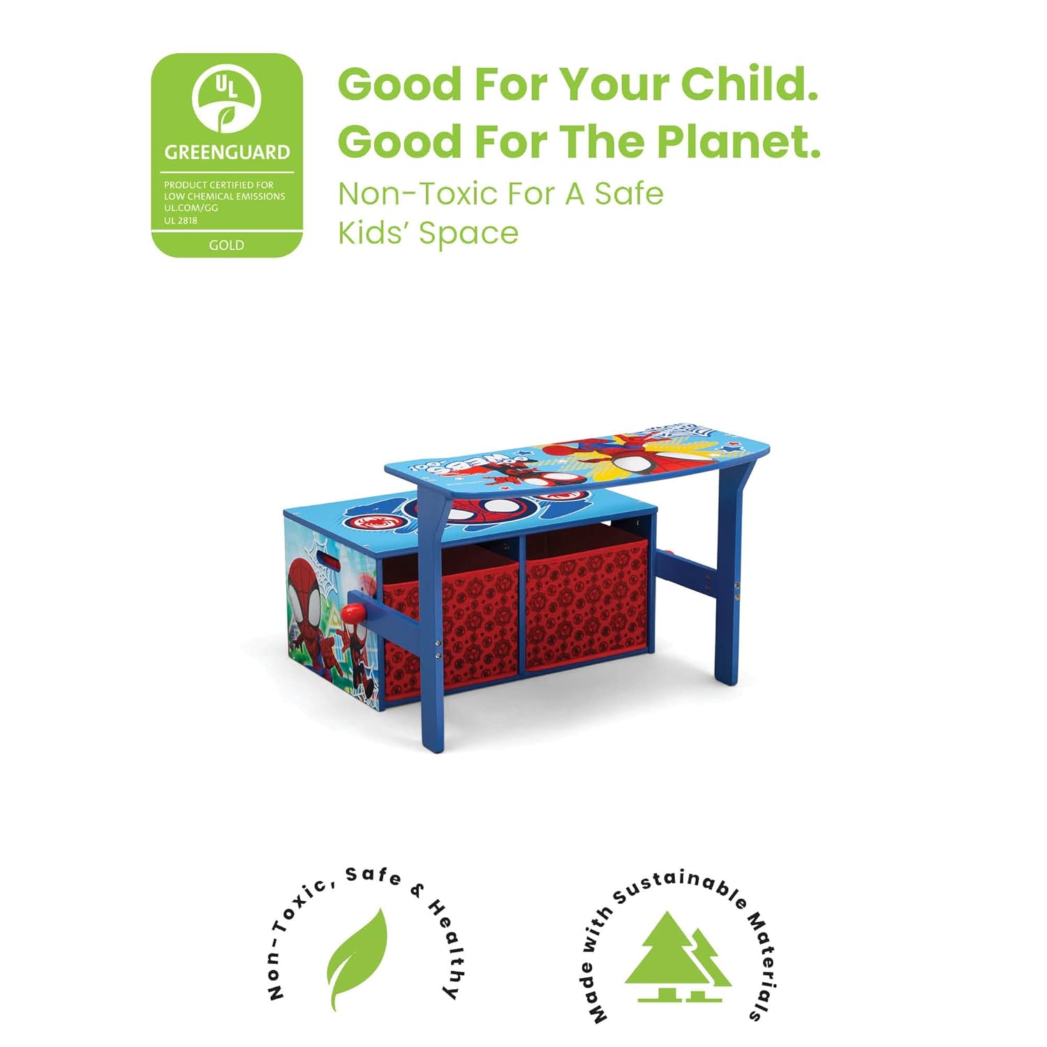 Delta Children Kids Convertible Activity Bench - Greenguard Gold Certified, Marvel Spidey and His Amazing Friends - Grand Goldman