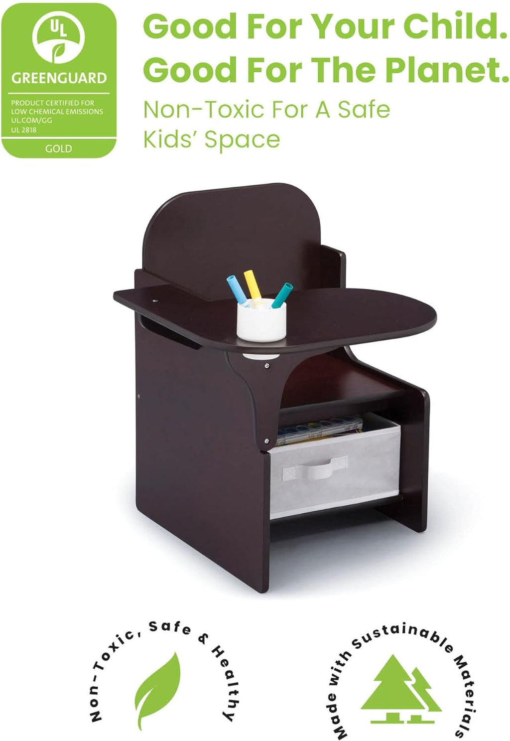 Delta Children MySize Chair Desk with Storage Bin - Greenguard Gold Certified, Dusty Rose - Grand Goldman