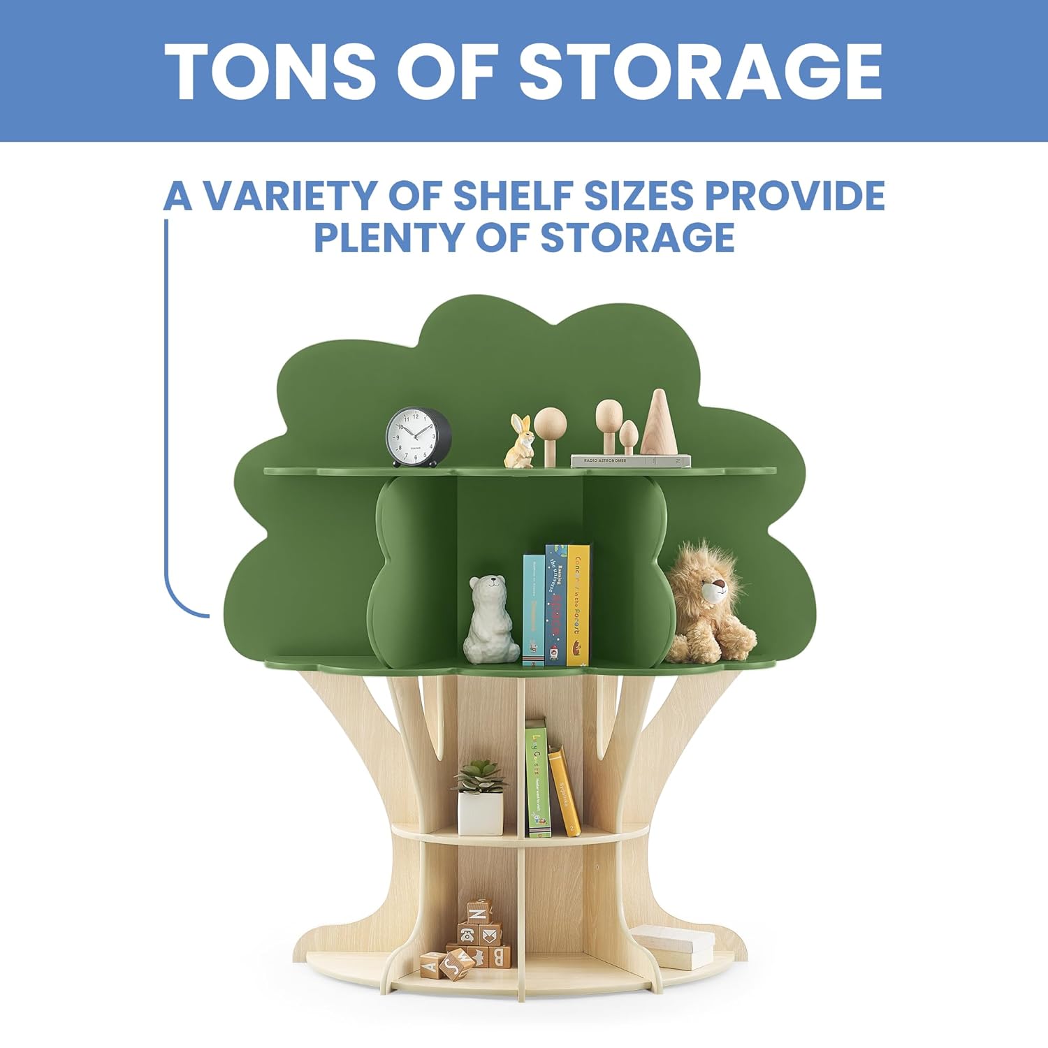 Delta Children Tree Bookcase - Greenguard Gold Certified, Fern Green/Crafted Natural - Grand Goldman