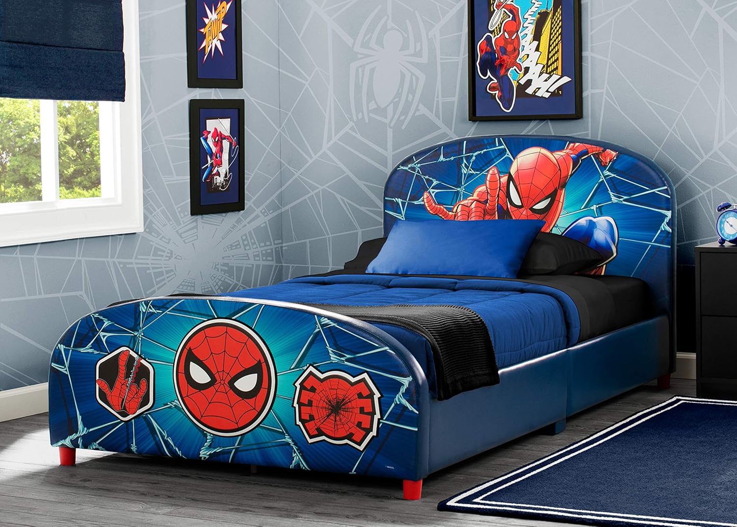 Delta Children Upholstered Twin Bed, Marvel Spider Man - Grand Goldman