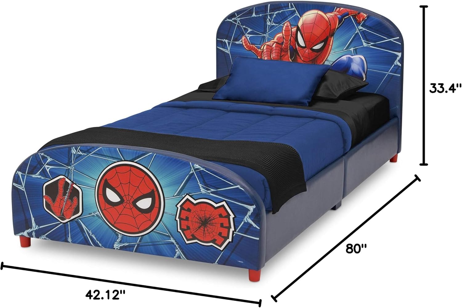 Delta Children Upholstered Twin Bed, Marvel Spider Man - Grand Goldman