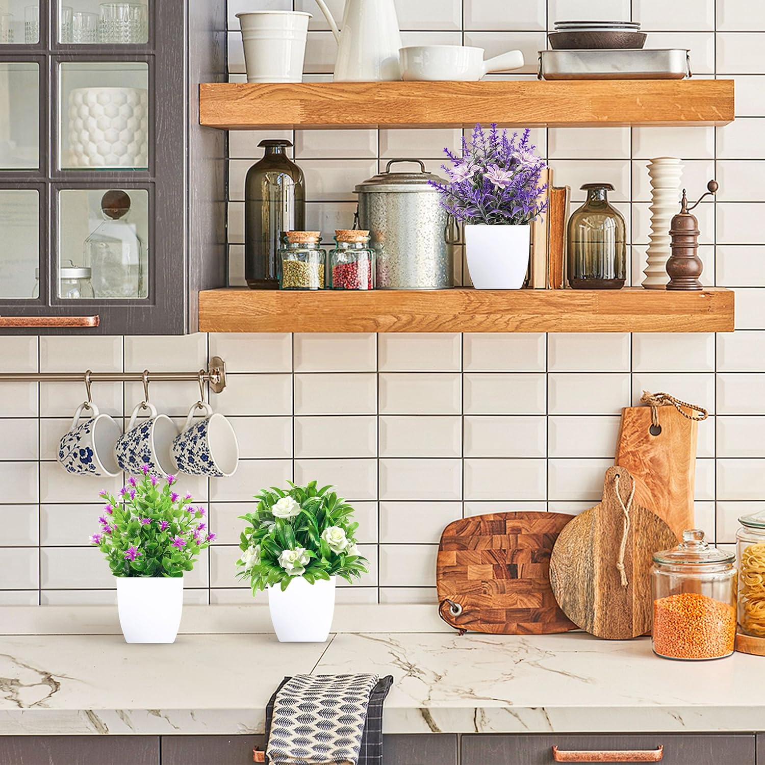 Der Rose 2 Pack Small Fake Plants Mini Artificial Potted Plants for Table Desk Home Bathroom Office Decor - Grand Goldman