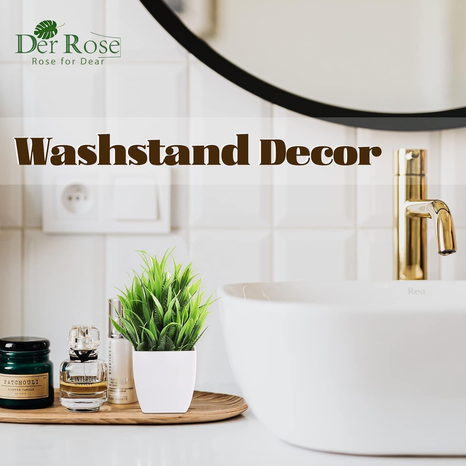 Der Rose 2 Pack Small Fake Plants Mini Artificial Potted Plants for Table Desk Home Bathroom Office Decor - Grand Goldman