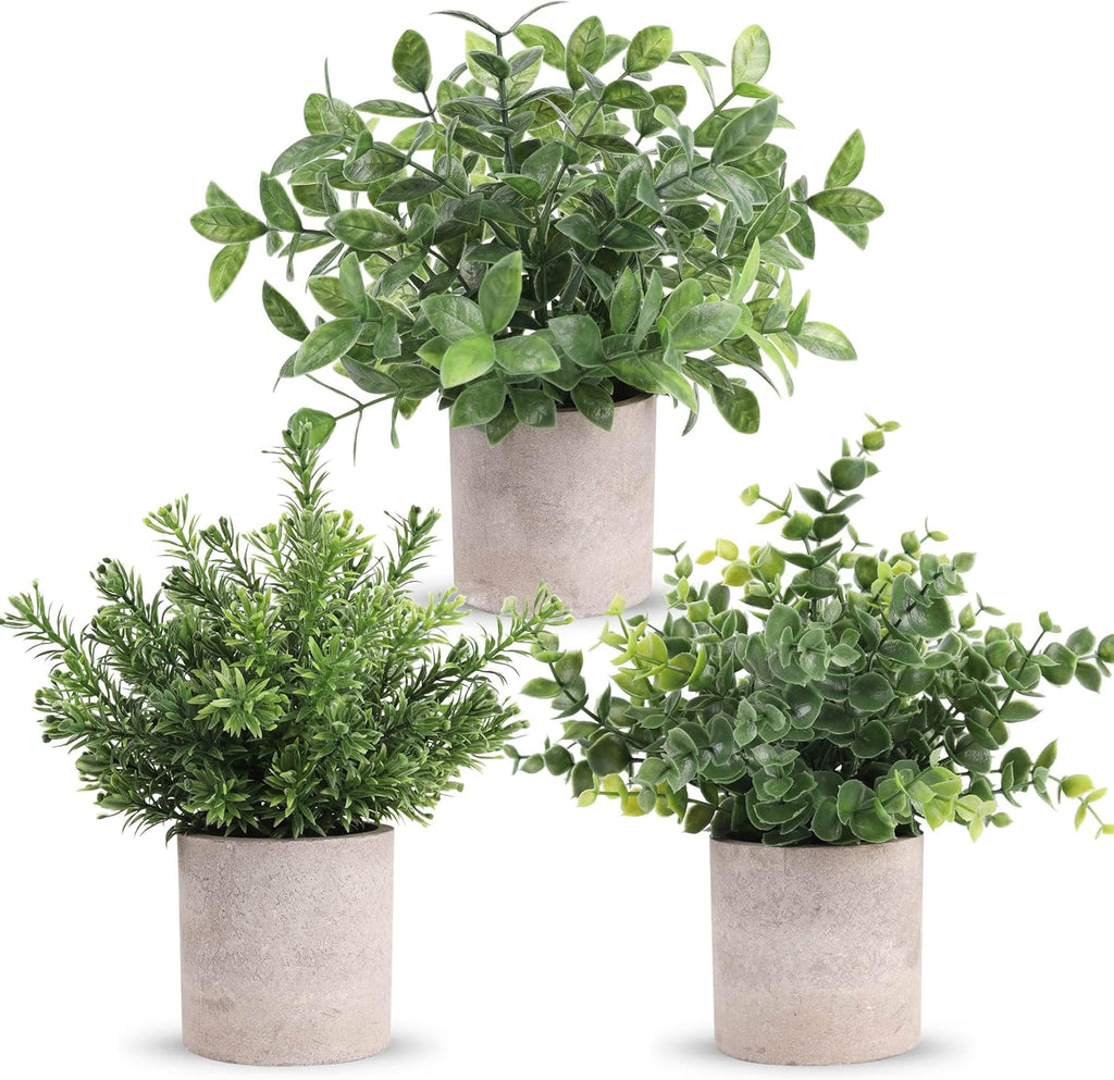 Der Rose 3 Pack Mini Potted Fake Plants Artificial Plastic Eucalyptus Plants Topiaries for Home Office Desk Farmhouse Room Decor - Grand Goldman