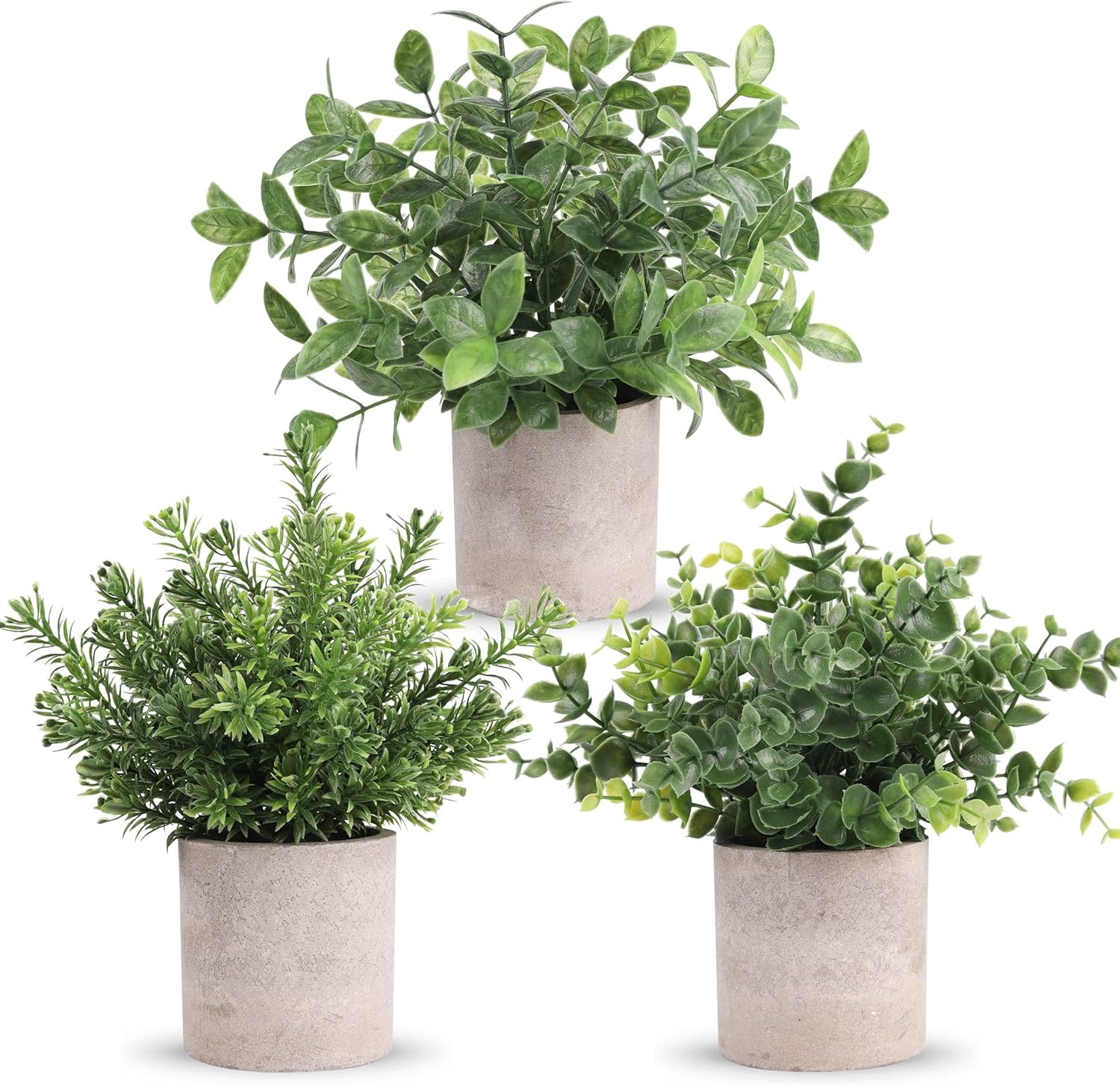 Der Rose 3 Pack Mini Potted Fake Plants Artificial Plastic Eucalyptus Plants Topiaries for Home Office Desk Farmhouse Room Decor - Grand Goldman