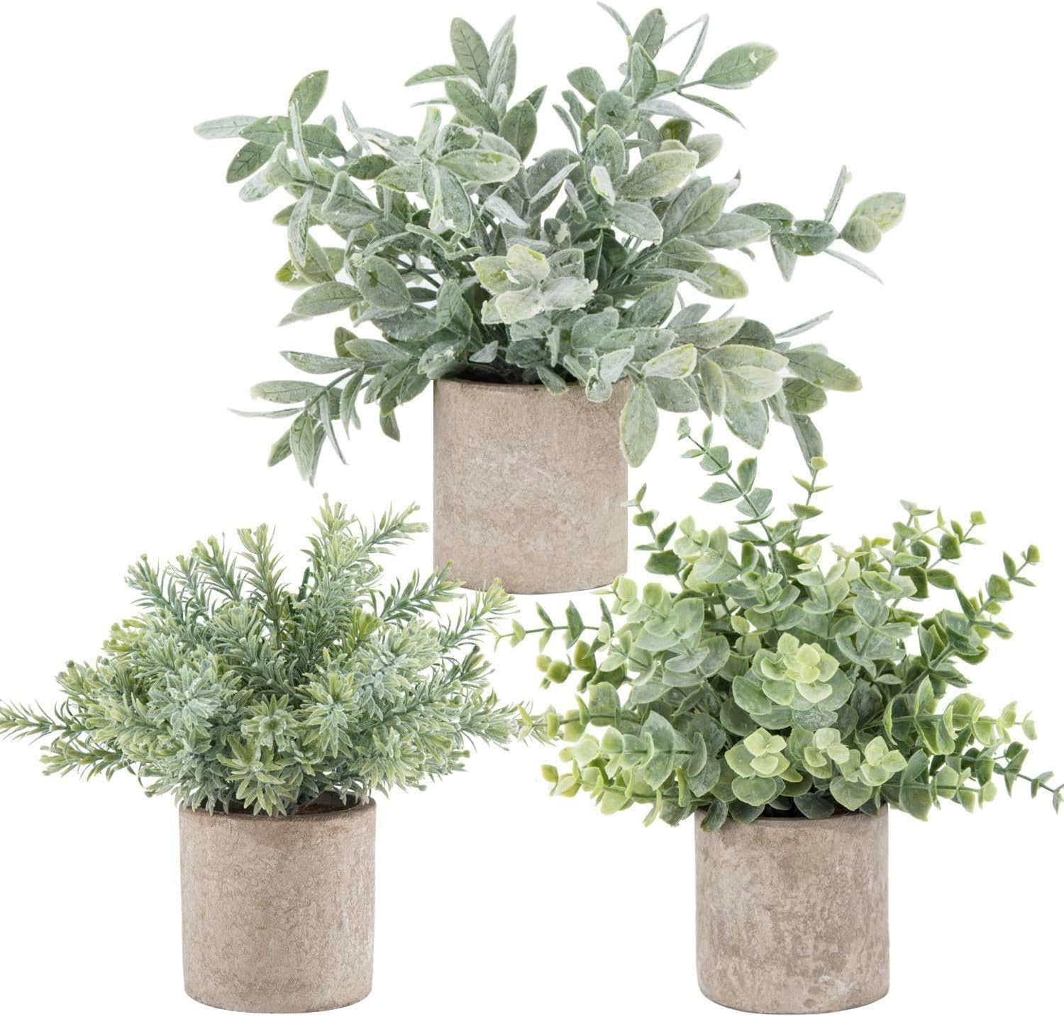Der Rose 3 Pack Mini Potted Fake Plants Artificial Plastic Eucalyptus Plants Topiaries for Home Office Desk Farmhouse Room Decor - Grand Goldman