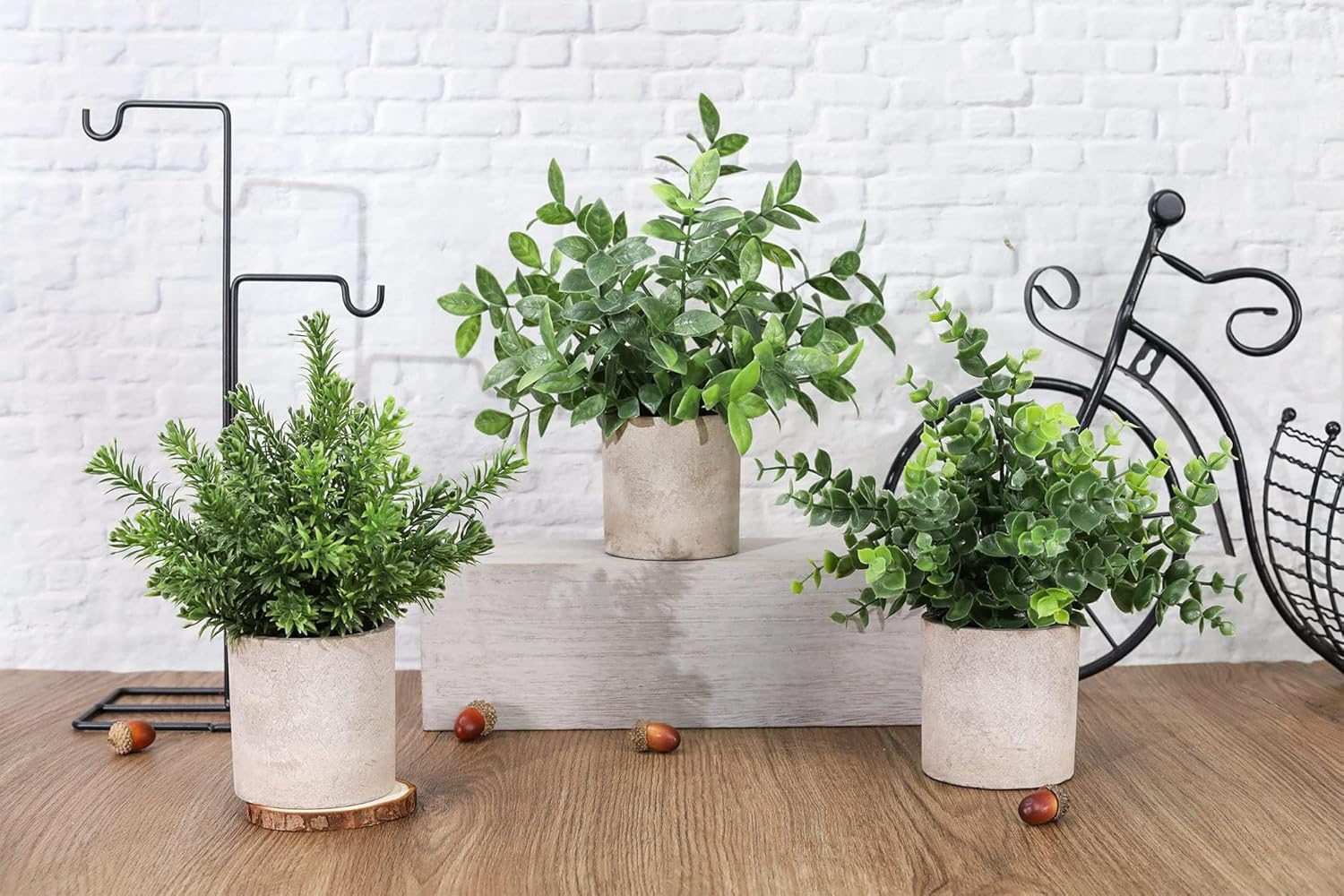 Der Rose 3 Pack Mini Potted Fake Plants Artificial Plastic Eucalyptus Plants Topiaries for Home Office Desk Farmhouse Room Decor - Grand Goldman