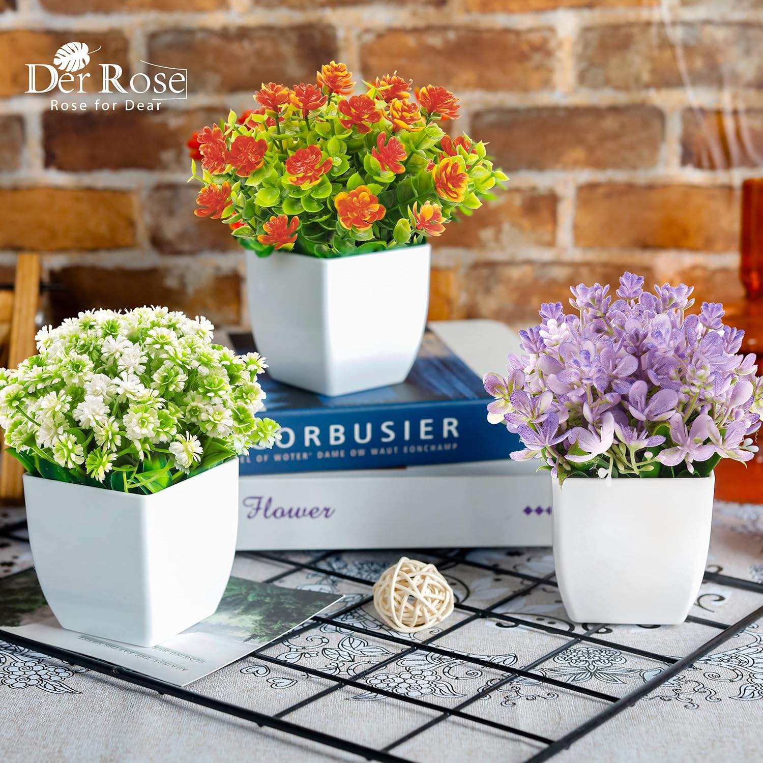 Der Rose 4 Pack Fake Plants Mini Artificial Greenery Potted Plants for Home Decor Indoor Office Table Room Farmhouse - Grand Goldman