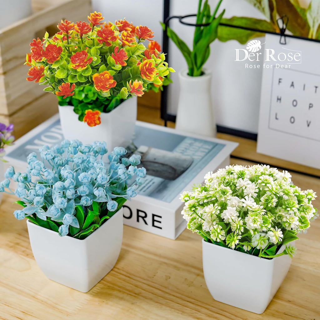 Der Rose 4 Pack Fake Plants Mini Artificial Greenery Potted Plants for Home Decor Indoor Office Table Room Farmhouse - Grand Goldman