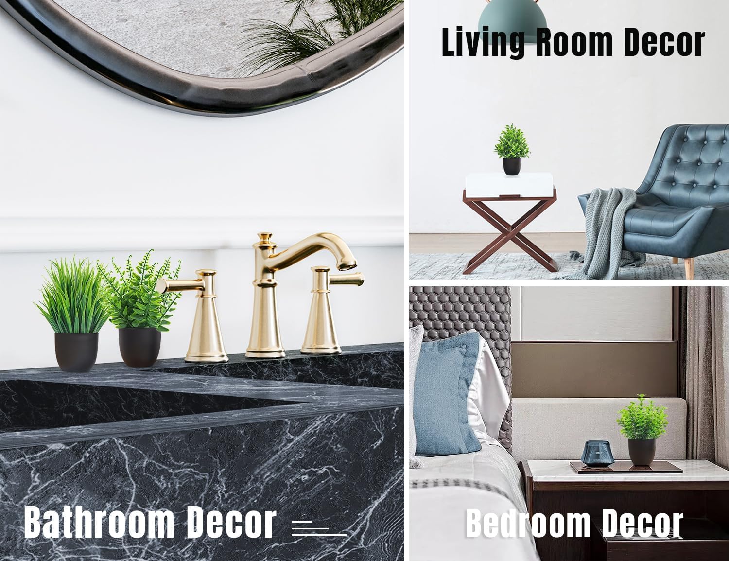 Der Rose Fake Plants 4 Packs Artificial Plants Small Faux Plants Black Bathroom Accessories for Bathroom Home Office Desk Decor Indoor - Grand Goldman