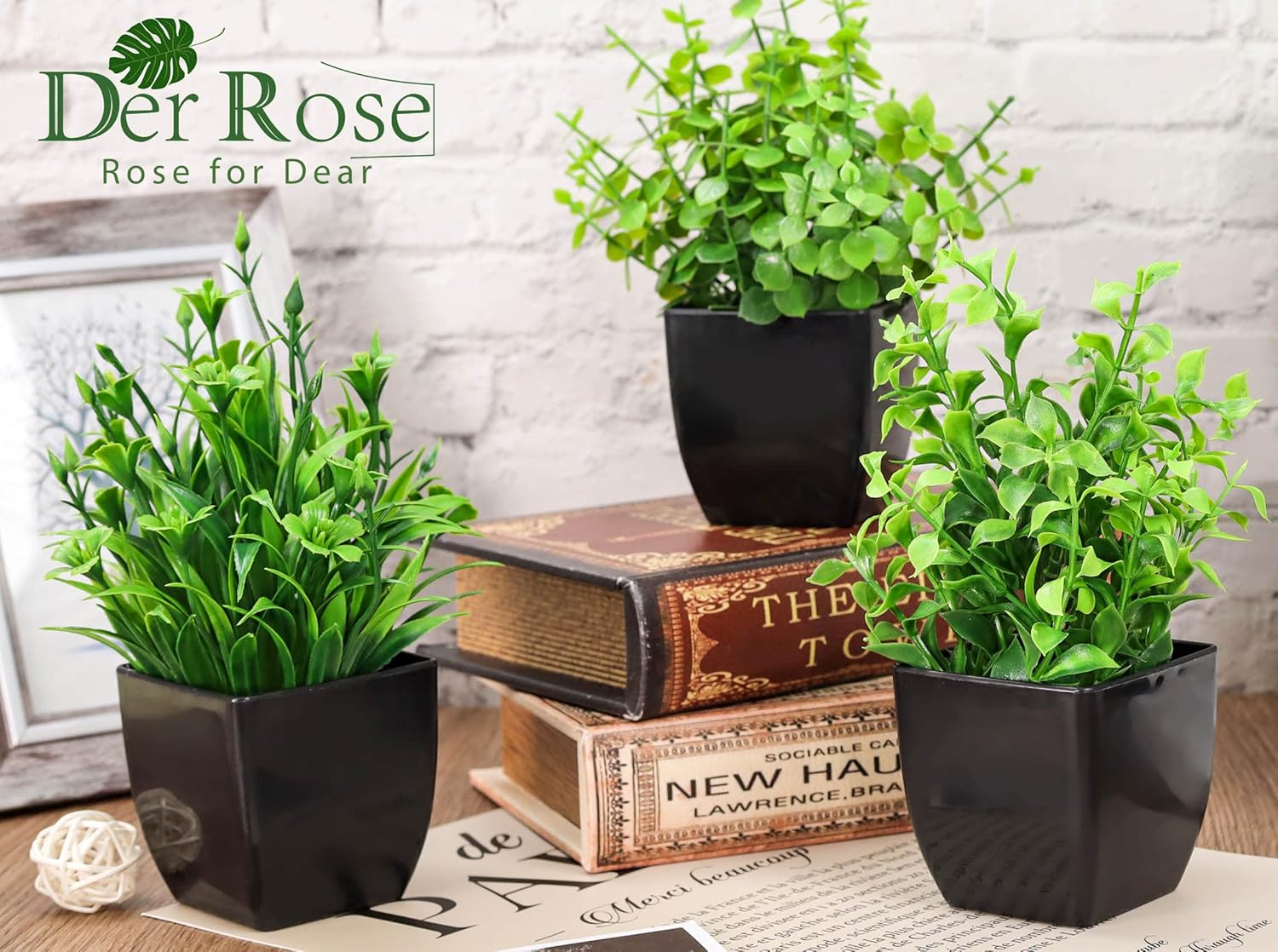 Der Rose Fake Plants 4 Packs Artificial Plants Small Faux Plants Black Bathroom Accessories for Bathroom Home Office Desk Decor Indoor - Grand Goldman