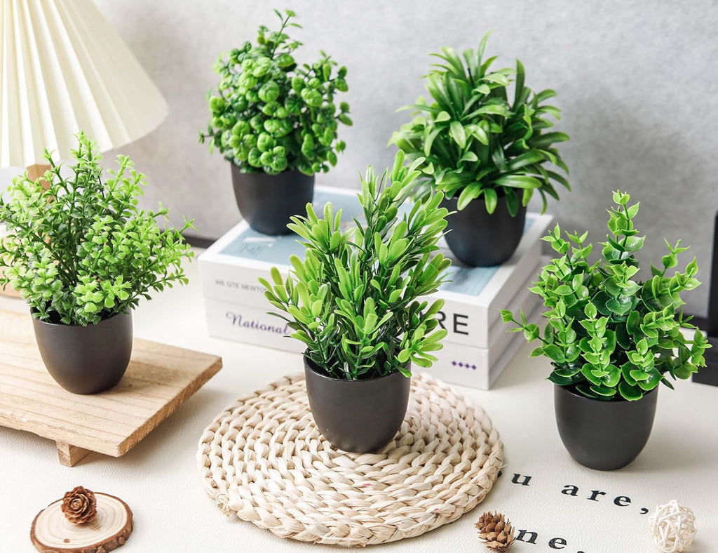 Der Rose Fake Plants 4 Packs Artificial Plants Small Faux Plants Black Bathroom Accessories for Bathroom Home Office Desk Decor Indoor - Grand Goldman