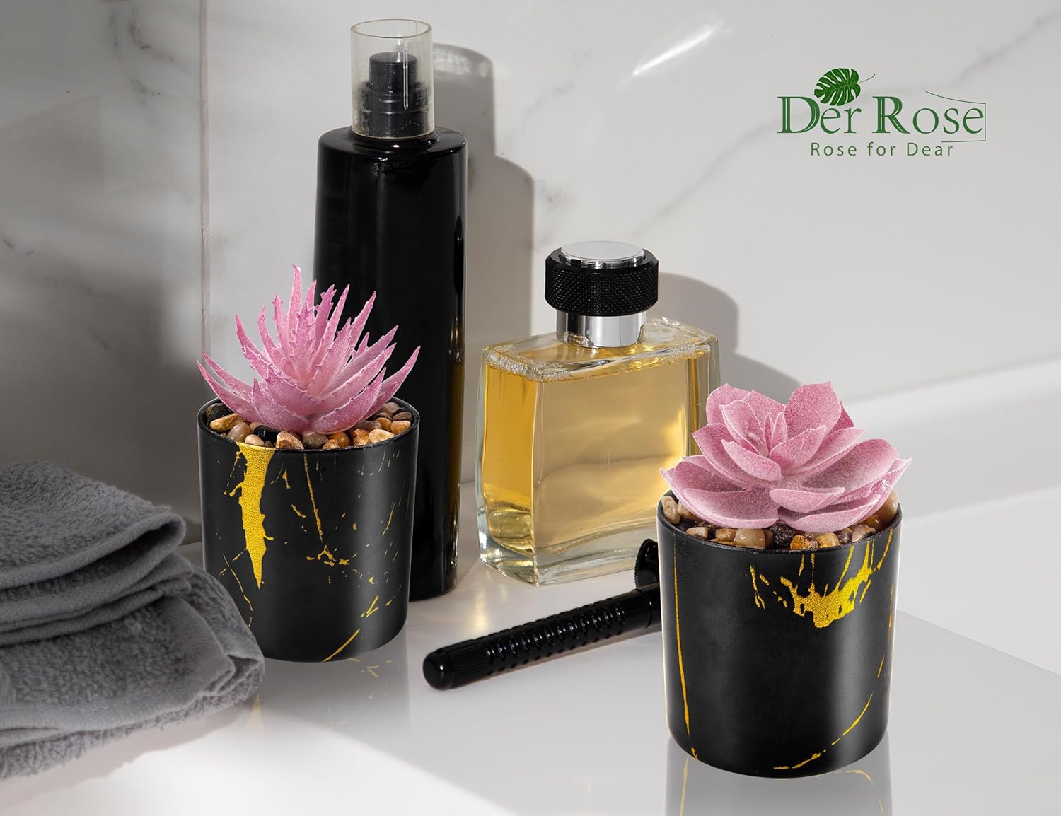 Der Rose Set of 6 Succulents Plants Artificial in Pots Small Fake Plants for Bedroom Aesthetic Living Room Office Shelf Bathroom Decor - Grand Goldman