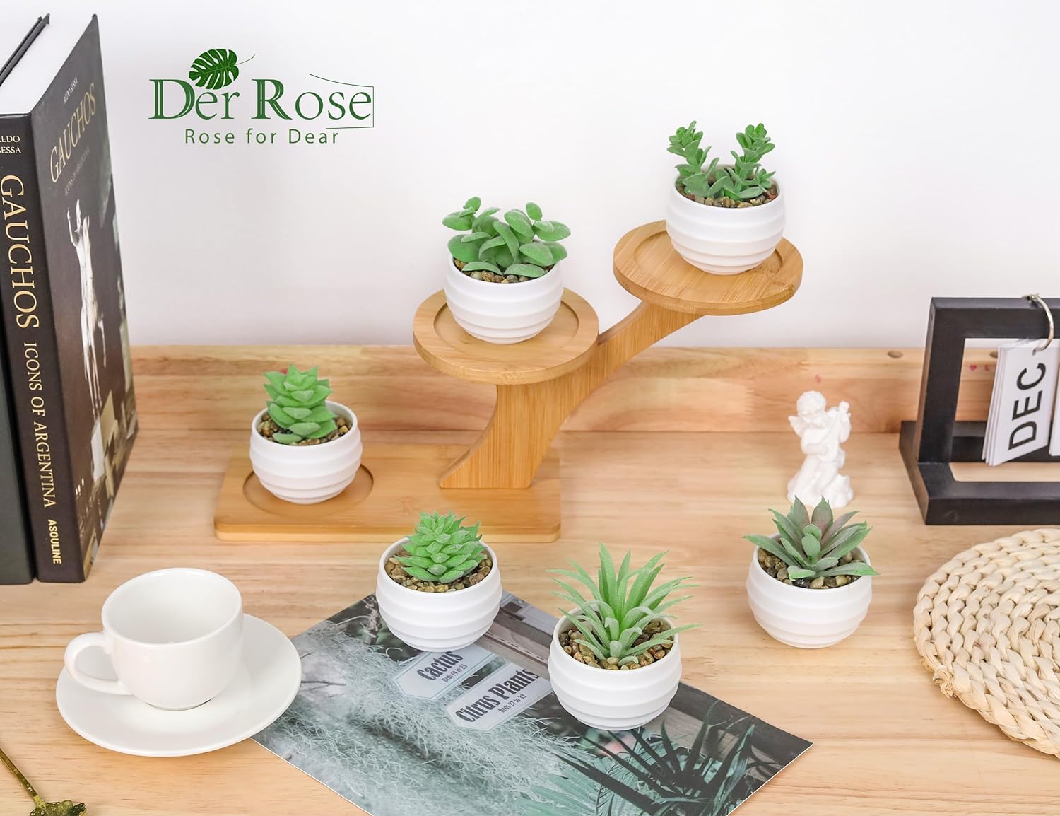 Der Rose Set of 6 Succulents Plants Artificial in Pots Small Fake Plants for Bedroom Aesthetic Living Room Office Shelf Bathroom Decor - Grand Goldman