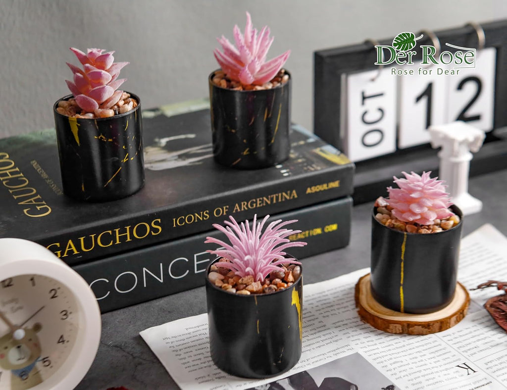 Der Rose Set of 6 Succulents Plants Artificial in Pots Small Fake Plants for Bedroom Aesthetic Living Room Office Shelf Bathroom Decor - Grand Goldman