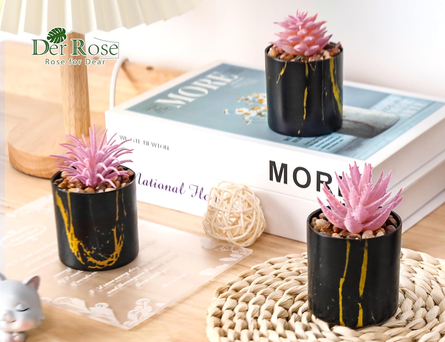 Der Rose Set of 6 Succulents Plants Artificial in Pots Small Fake Plants for Bedroom Aesthetic Living Room Office Shelf Bathroom Decor - Grand Goldman