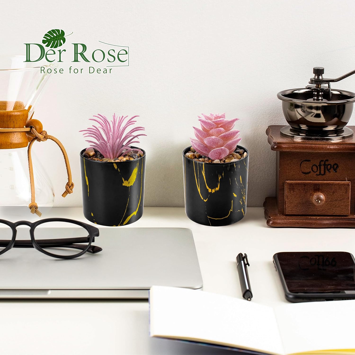 Der Rose Set of 6 Succulents Plants Artificial in Pots Small Fake Plants for Bedroom Aesthetic Living Room Office Shelf Bathroom Decor - Grand Goldman