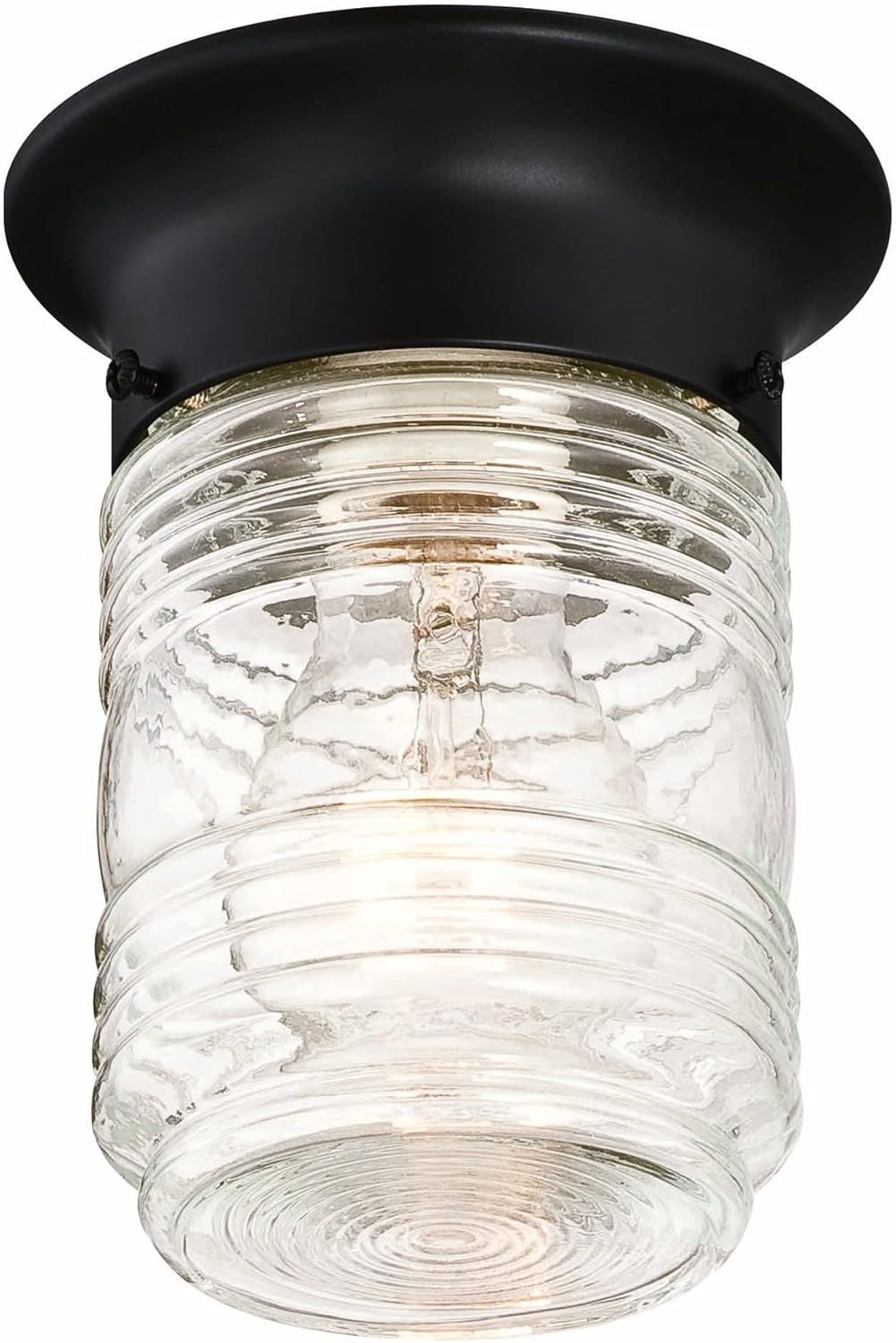 Design House 587220 Jelly Jar 1-Light Indoor/Outdoor Flush Mount Ceiling Light, Black - Grand Goldman