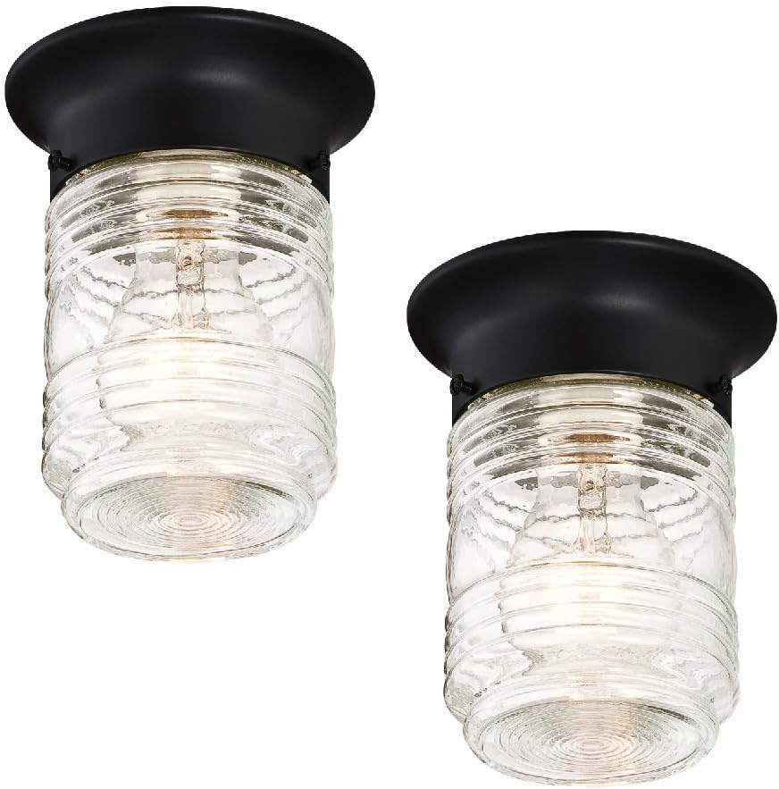 Design House 587220 Jelly Jar 1-Light Indoor/Outdoor Flush Mount Ceiling Light, Black - Grand Goldman
