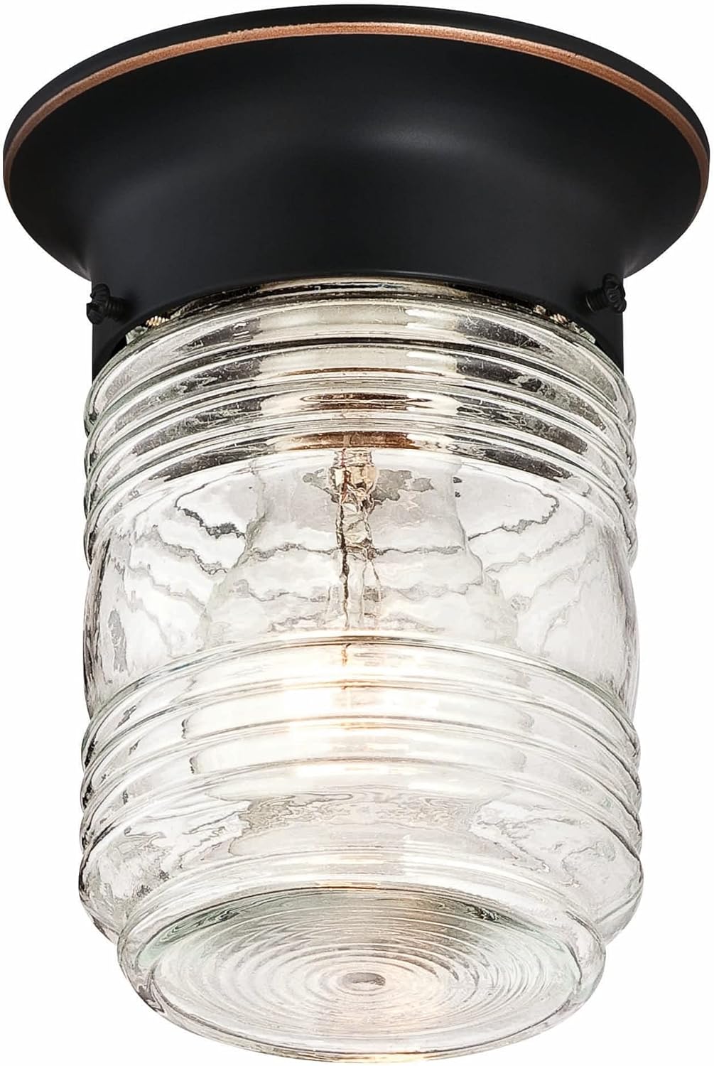 Design House 587220 Jelly Jar 1-Light Indoor/Outdoor Flush Mount Ceiling Light, Black - Grand Goldman