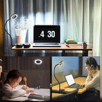 Desk Clip on Lamp for Reading Home Office, 10 Dimmable Brightness 3 Modes, Clamp Light for Bed Headboard, Craft - Grand Goldman