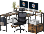 Desk and Chair Set,Computer Desk with Chair Combo Set,Home Office Furniture Sets,Home Office Desk Chairs and L Shaped Desk,Office Desk with Drawers & Mesh Ergonomic Desk Chair, Brown & Black - Grand Goldman