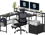 Desk and Chair Set,Computer Desk with Chair Combo Set,Home Office Furniture Sets,Home Office Desk Chairs and L Shaped Desk,Office Desk with Drawers & Mesh Ergonomic Desk Chair, Brown & Black - Grand Goldman
