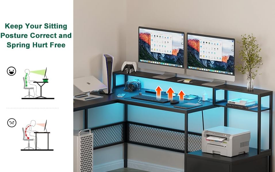 Desk and Chair Set,Computer Desk with Chair Combo Set,Home Office Furniture Sets,Home Office Desk Chairs and L Shaped Desk,Office Desk with Drawers & Mesh Ergonomic Desk Chair, Brown & Black - Grand Goldman