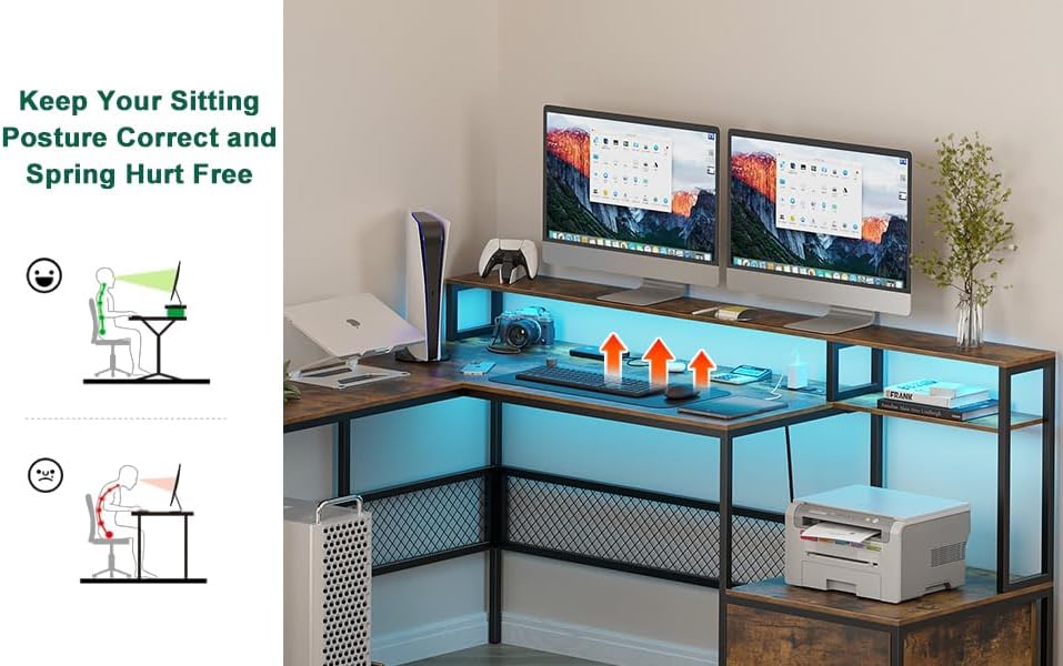 Desk and Chair Set,Computer Desk with Chair Combo Set,Home Office Furniture Sets,Home Office Desk Chairs and L Shaped Desk,Office Desk with Drawers & Mesh Ergonomic Desk Chair, Brown & Black - Grand Goldman