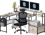 Desk and Chair Set,Computer Desk with Chair Combo Set,Home Office Furniture Sets,Home Office Desk Chairs and L Shaped Desk,Office Desk with Drawers & Mesh Ergonomic Desk Chair, Brown & Black - Grand Goldman