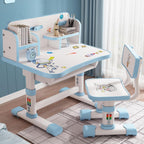 Desk for Kids, Pink Kids Desk and Chair Set Adjustable Height with Drawers and Storage, Cartoon Pattern Kids Desk for Girls, Curved Desktop School Study Desk for Kids - Grand Goldman