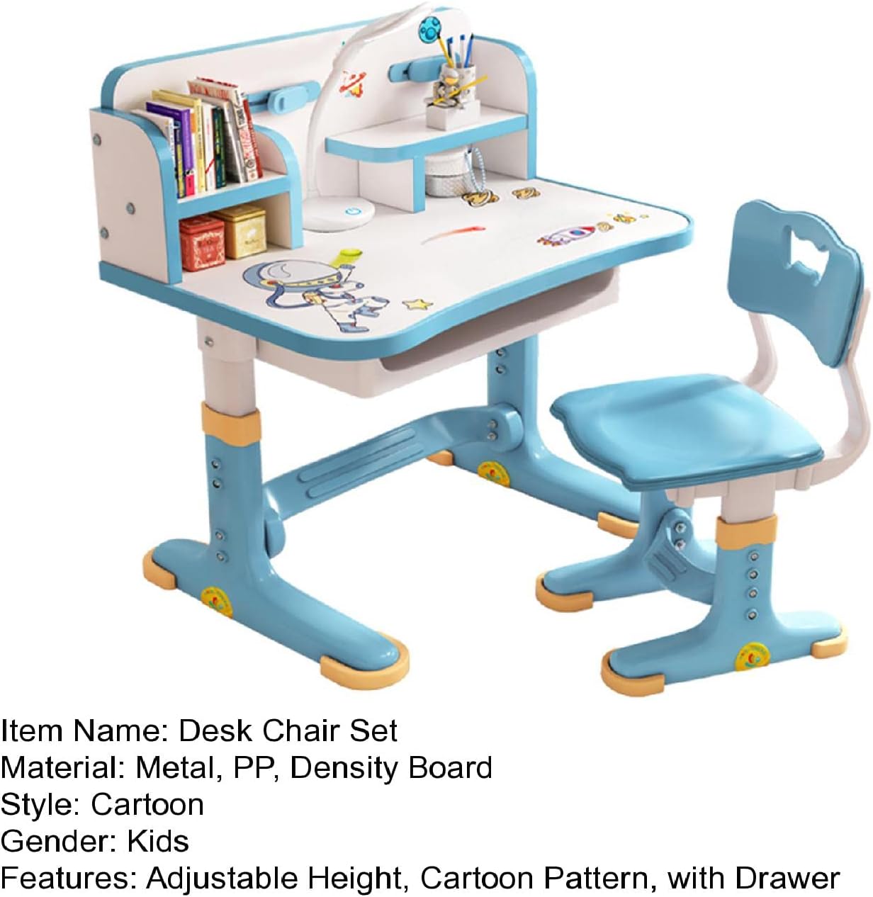 Desk for Kids, Pink Kids Desk and Chair Set Adjustable Height with Drawers and Storage, Cartoon Pattern Kids Desk for Girls, Curved Desktop School Study Desk for Kids - Grand Goldman