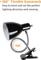 Desk lamp Eye-Caring Table Lamps, 360°Rotation Gooseneck Clip on Lamp Reading Light Portable Reading Book Light, Clamp Light, Study Desk Lamps for Bedroom and Office Home Lighting (Black) - Grand Goldman