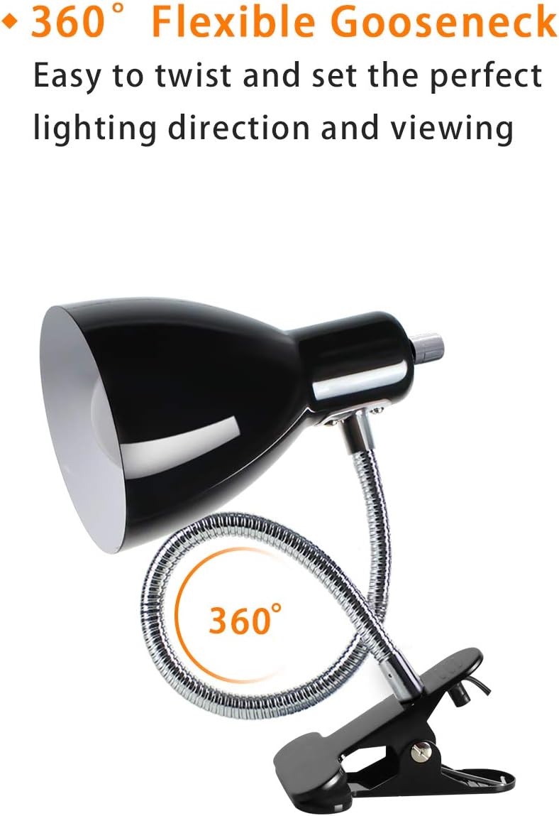 Desk lamp Eye-Caring Table Lamps, 360°Rotation Gooseneck Clip on Lamp Reading Light Portable Reading Book Light, Clamp Light, Study Desk Lamps for Bedroom and Office Home Lighting (Black) - Grand Goldman