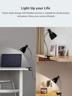 Desk lamp Eye-Caring Table Lamps, 360°Rotation Gooseneck Clip on Lamp Reading Light Portable Reading Book Light, Clamp Light, Study Desk Lamps for Bedroom and Office Home Lighting (Black) - Grand Goldman