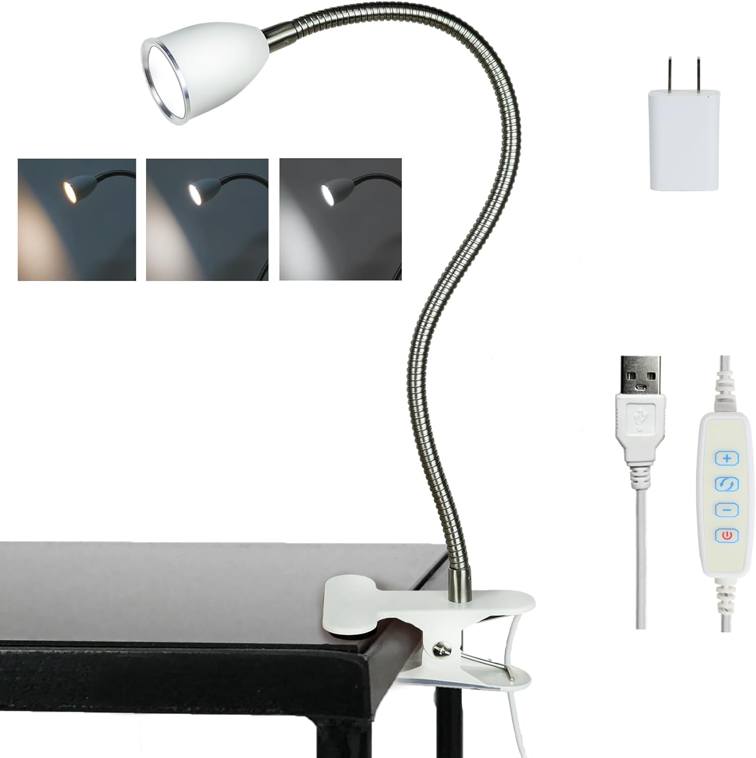 Desk lamp Eye-Caring Table Lamps, 360°Rotation Gooseneck Clip on Lamp Reading Light Portable Reading Book Light, Clamp Light, Study Desk Lamps for Bedroom and Office Home Lighting (Black) - Grand Goldman