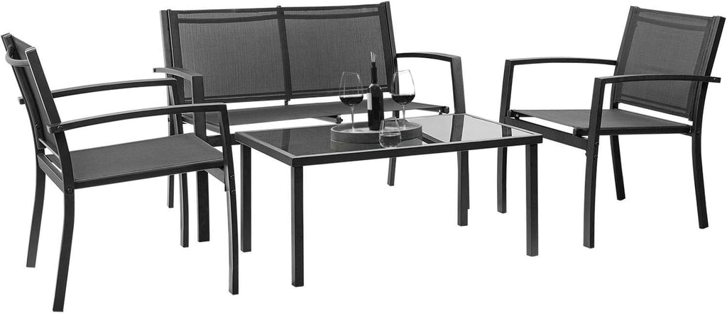 Devoko 4 Pieces Patio Furniture Set Outdoor Garden Patio Conversation Sets Poolside Lawn Chairs with Glass Coffee Table Porch Furniture (Black) - Grand Goldman