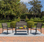 Devoko 4 Pieces Patio Furniture Set Outdoor Garden Patio Conversation Sets Poolside Lawn Chairs with Glass Coffee Table Porch Furniture (Black) - Grand Goldman