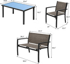 Devoko 4 Pieces Patio Furniture Set Outdoor Garden Patio Conversation Sets Poolside Lawn Chairs with Glass Coffee Table Porch Furniture (Black) - Grand Goldman