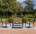 Devoko 4 Pieces Patio Furniture Set Outdoor Garden Patio Conversation Sets Poolside Lawn Chairs with Glass Coffee Table Porch Furniture (Black) - Grand Goldman