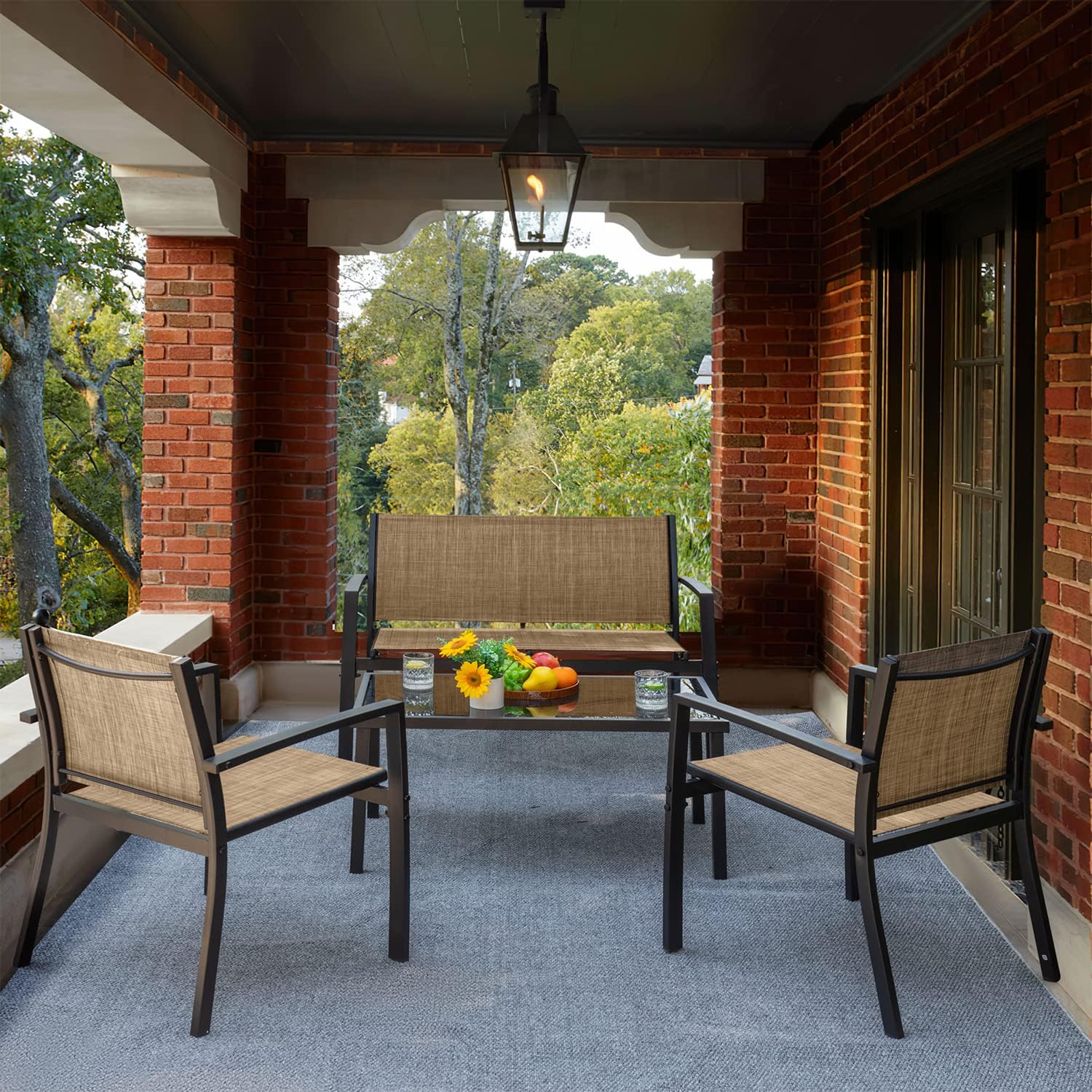 Devoko 4 Pieces Patio Furniture Set Outdoor Garden Patio Conversation Sets Poolside Lawn Chairs with Glass Coffee Table Porch Furniture (Black) - Grand Goldman