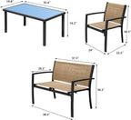 Devoko 4 Pieces Patio Furniture Set Outdoor Garden Patio Conversation Sets Poolside Lawn Chairs with Glass Coffee Table Porch Furniture (Black) - Grand Goldman