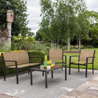 Devoko 4 Pieces Patio Furniture Set Outdoor Garden Patio Conversation Sets Poolside Lawn Chairs with Glass Coffee Table Porch Furniture (Black) - Grand Goldman