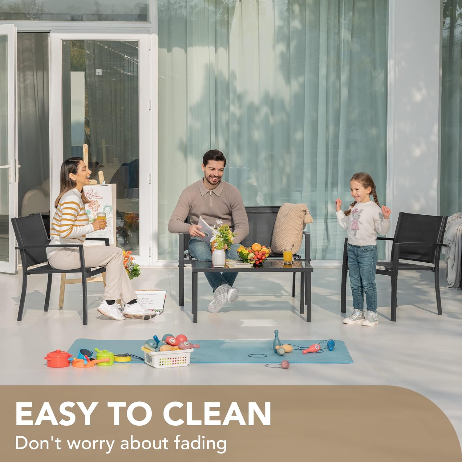 Devoko 4 Pieces Patio Furniture Set Outdoor Garden Patio Conversation Sets Poolside Lawn Chairs with Glass Coffee Table Porch Furniture (Black) - Grand Goldman