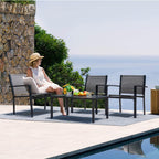 Devoko 4 Pieces Patio Furniture Set Outdoor Garden Patio Conversation Sets Poolside Lawn Chairs with Glass Coffee Table Porch Furniture (Black) - Grand Goldman